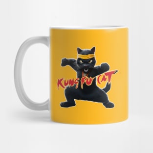 black cat elite kung fu cat fighter in vintage retro style Mug